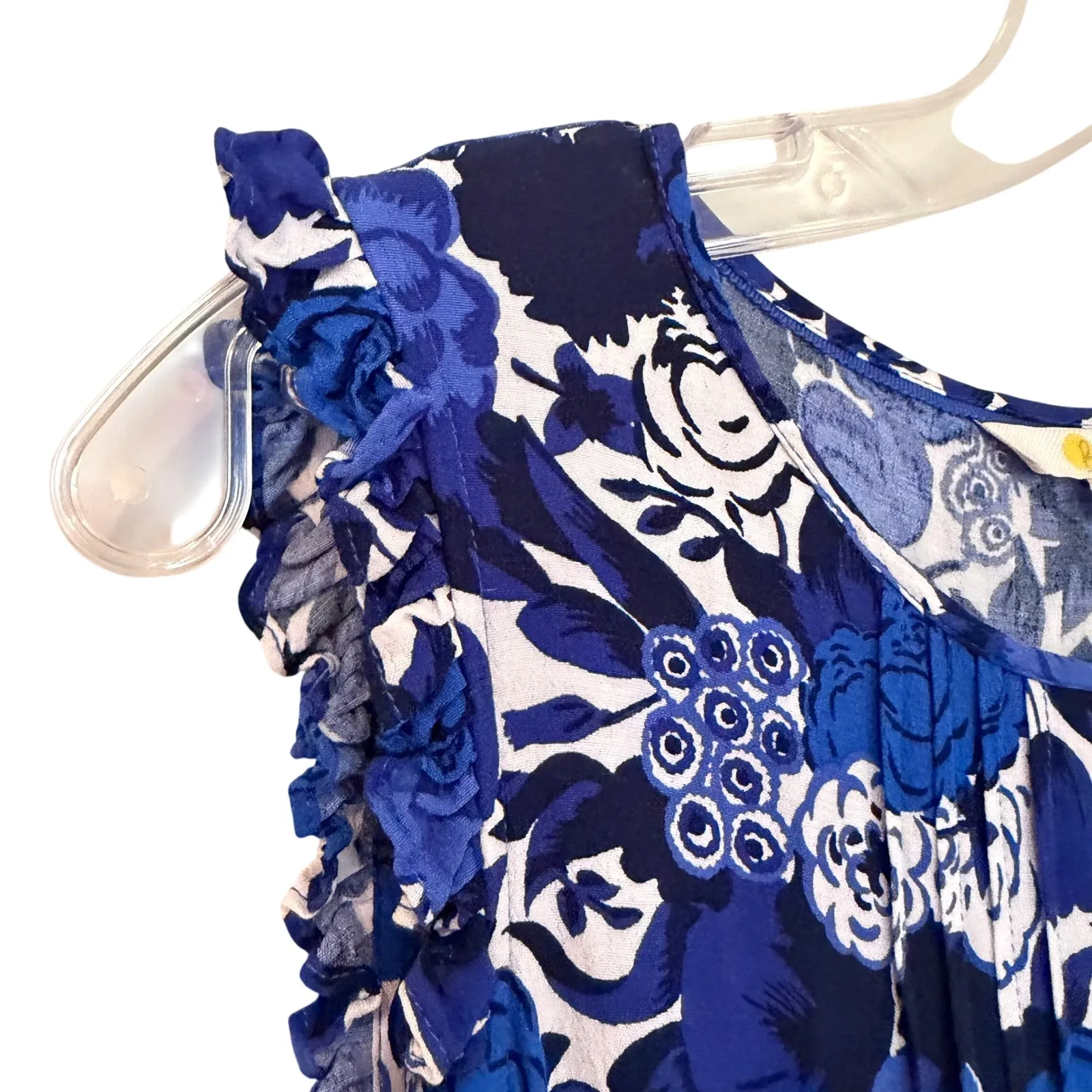 Boden Floral Ruffle Sleeveless Pleated Blouse Women's 6 Blue Career Feminine - Image 3