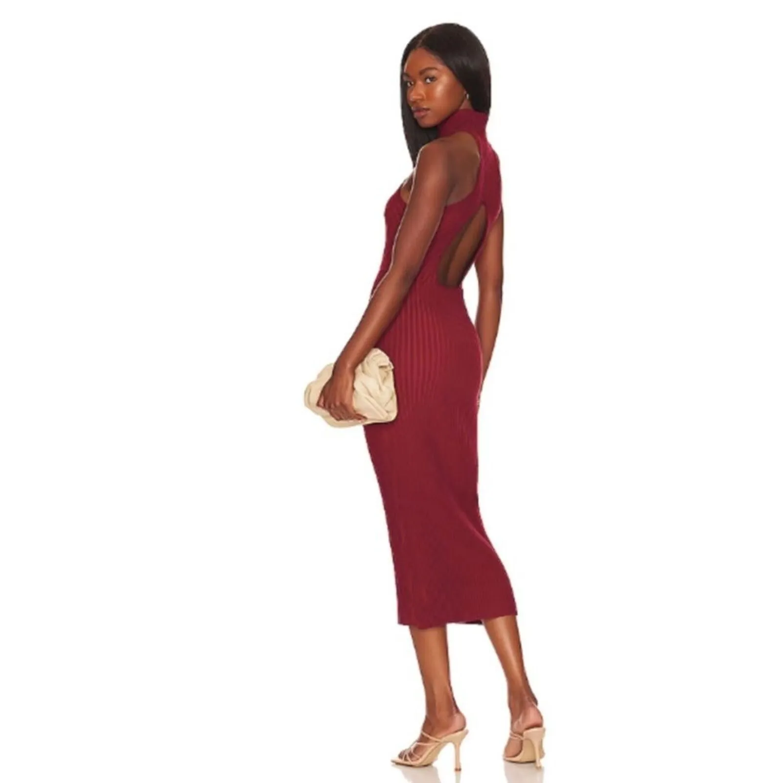 NWT Good‎ American Dress Size 3/4 L/XL Angled Rib Mock Halter Midi Team Cardinal - Image 13