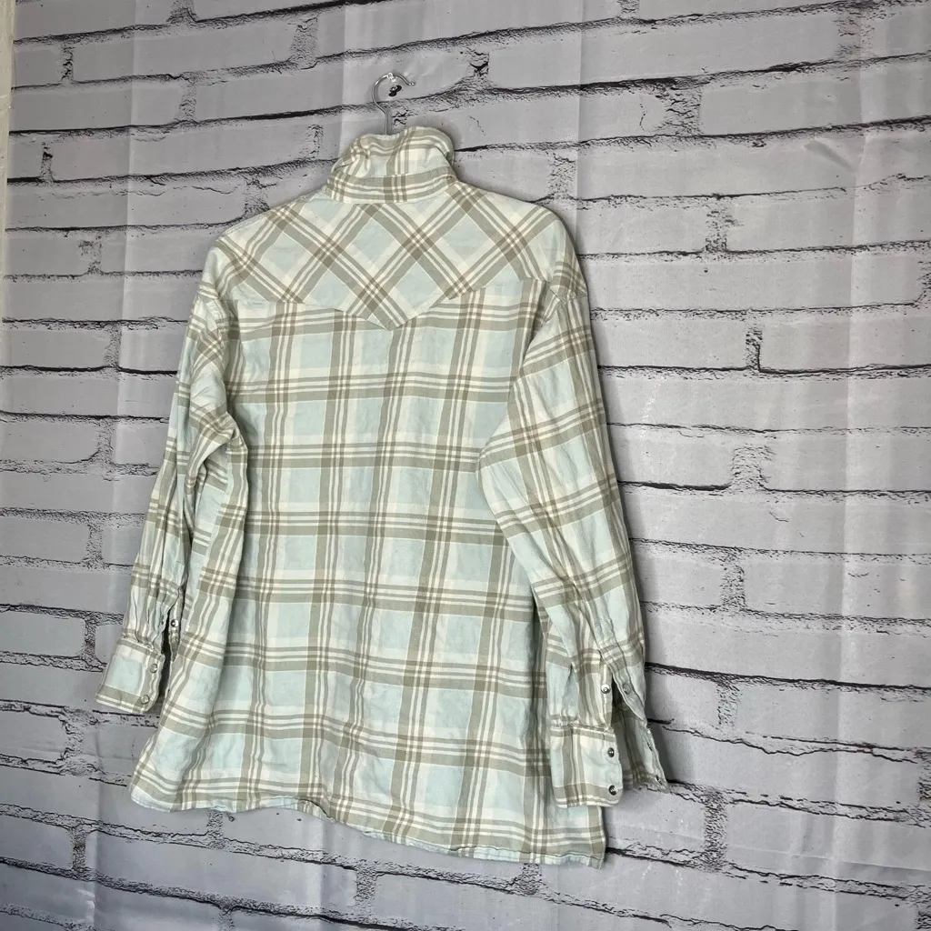 Levi’s Blue & Tan Plaid Western Button‑Up Shirt Sz S/P Casual Streetwear Over - Image 8