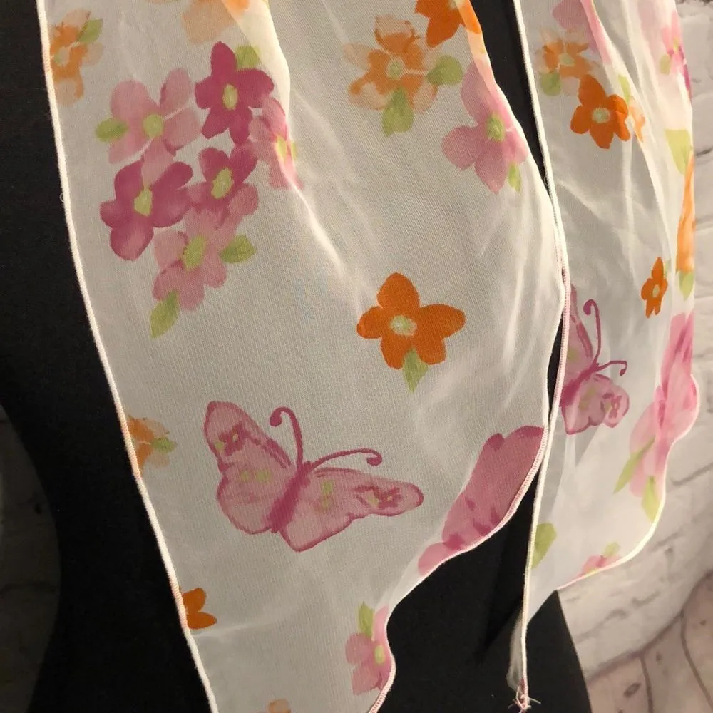 Butterfly Print Semi Sheer Ascot Scarf - Image 4
