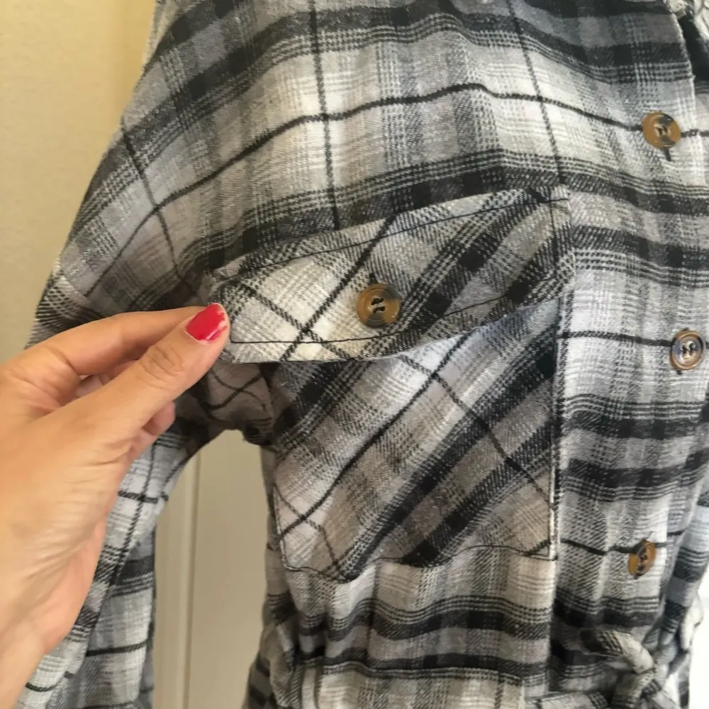 CiSono Plaid Collection Plaid Flannel Tie Waist Shirt Tunic Dress 4 Pocket Sz.M - Image 4