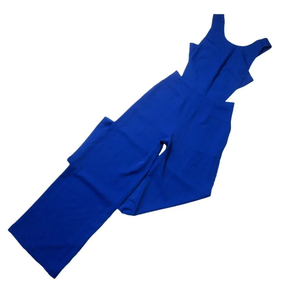 NWT BCBG MaxAzria Rossana in Royal Blue Satin Wide Leg Cutout Jumpsuit 0 x 32 - Image 3