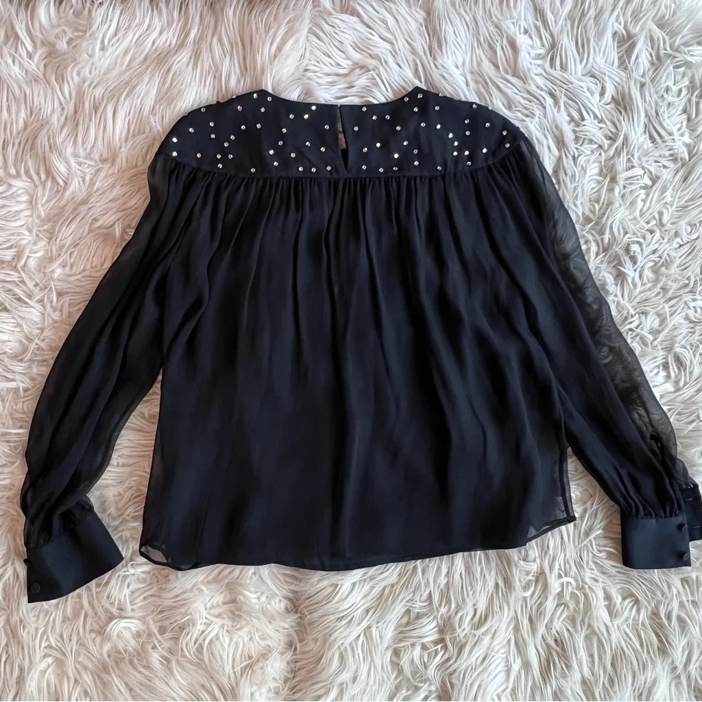 3.1 Phillip Lim Black Silk Rhinestone Sheer Top - Image 8