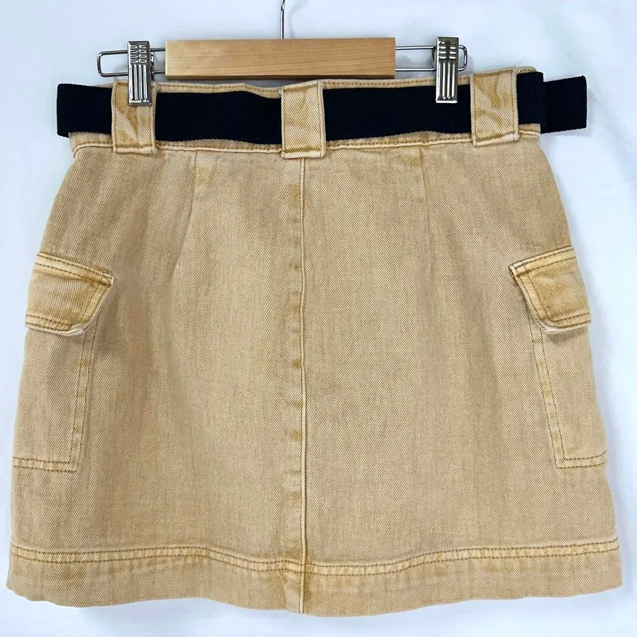 PACSUN Yellow Denim Cargo Mini Skirt Belt Pockets Womens 27 Grunge Y2K 2000s Alt - Image 4