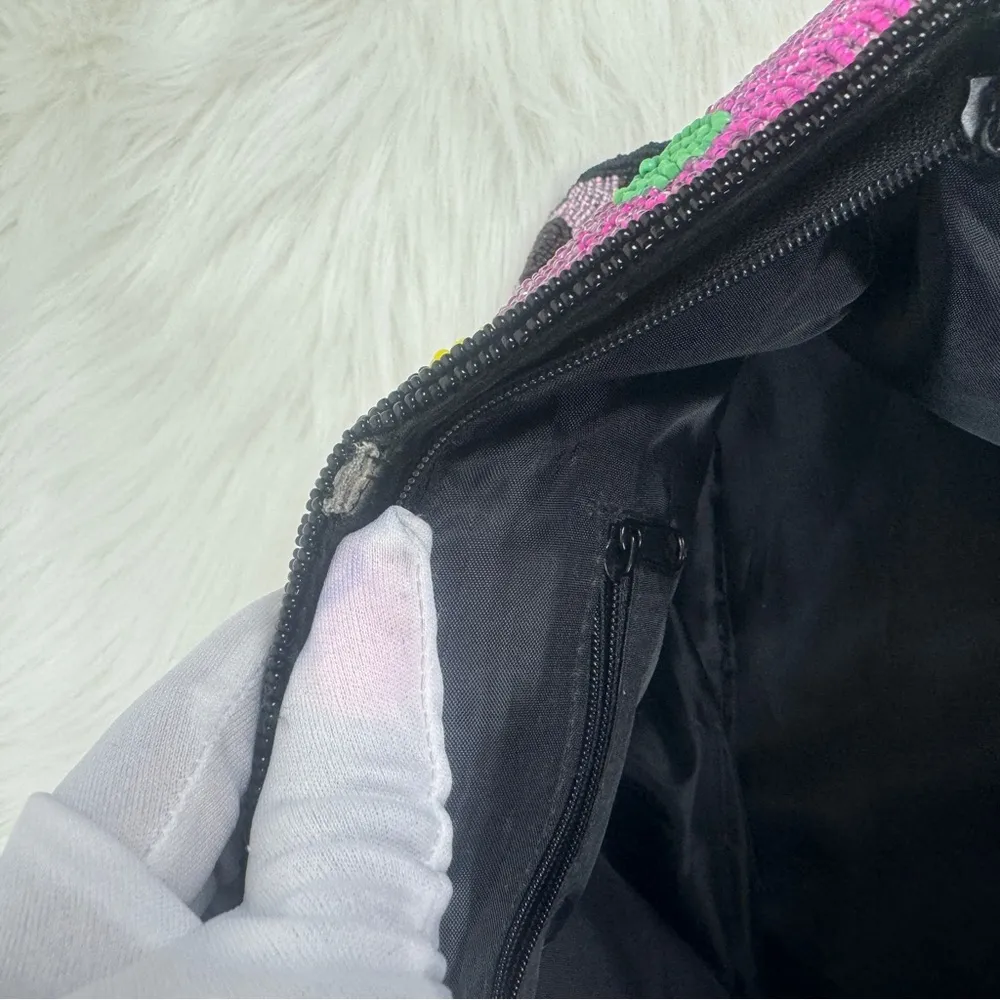 Vintage Beaded Flower Purse Clutch Black - Image 9