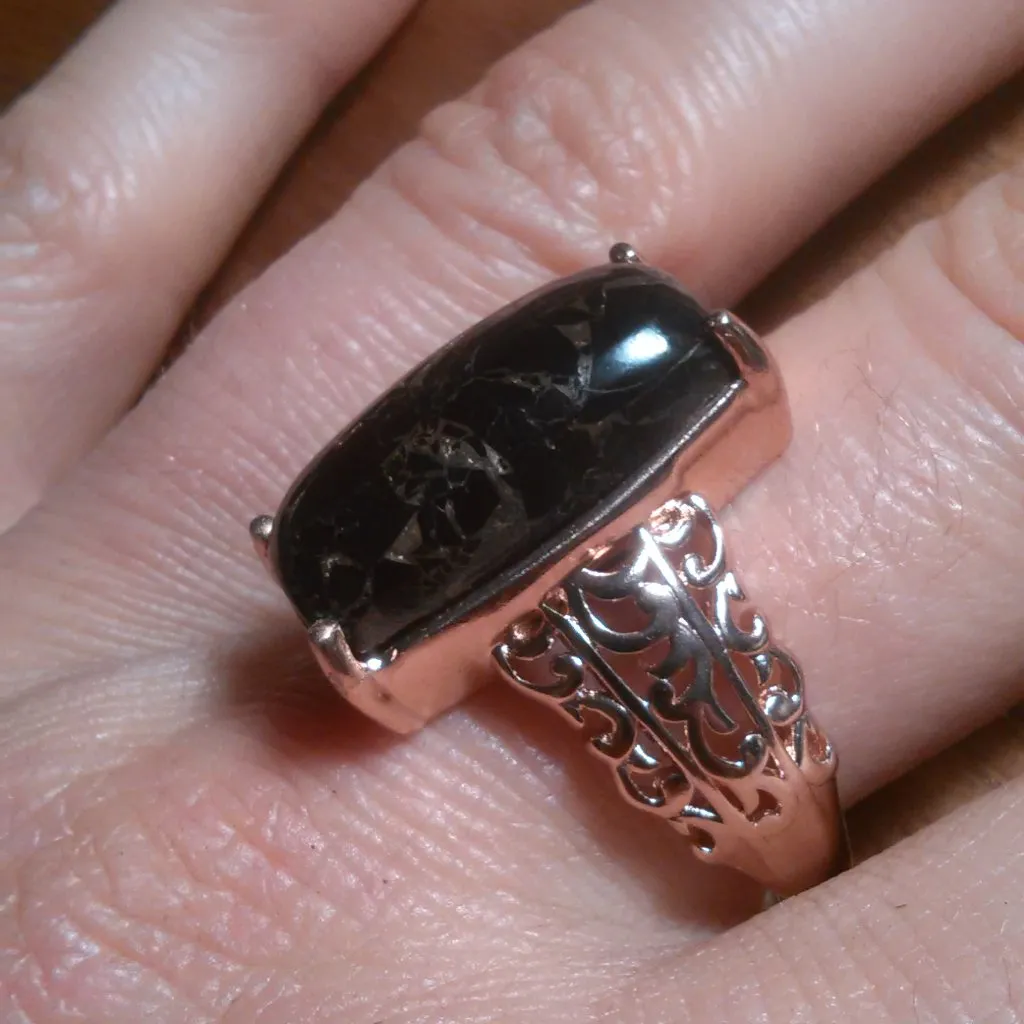Matrix Silver Shungite 14K Rose Gold Over Copper Solitaire Ring (Size 10) - Image 9