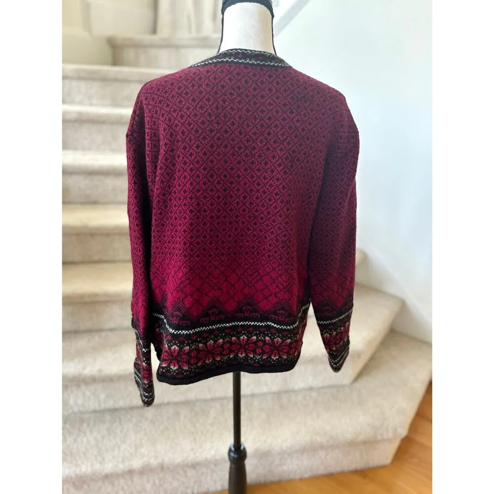 Vintage Frost Petite Burgundy Icelandic Fair Isle Snowflake Wool Cardigan Red Size undefined - Image 3