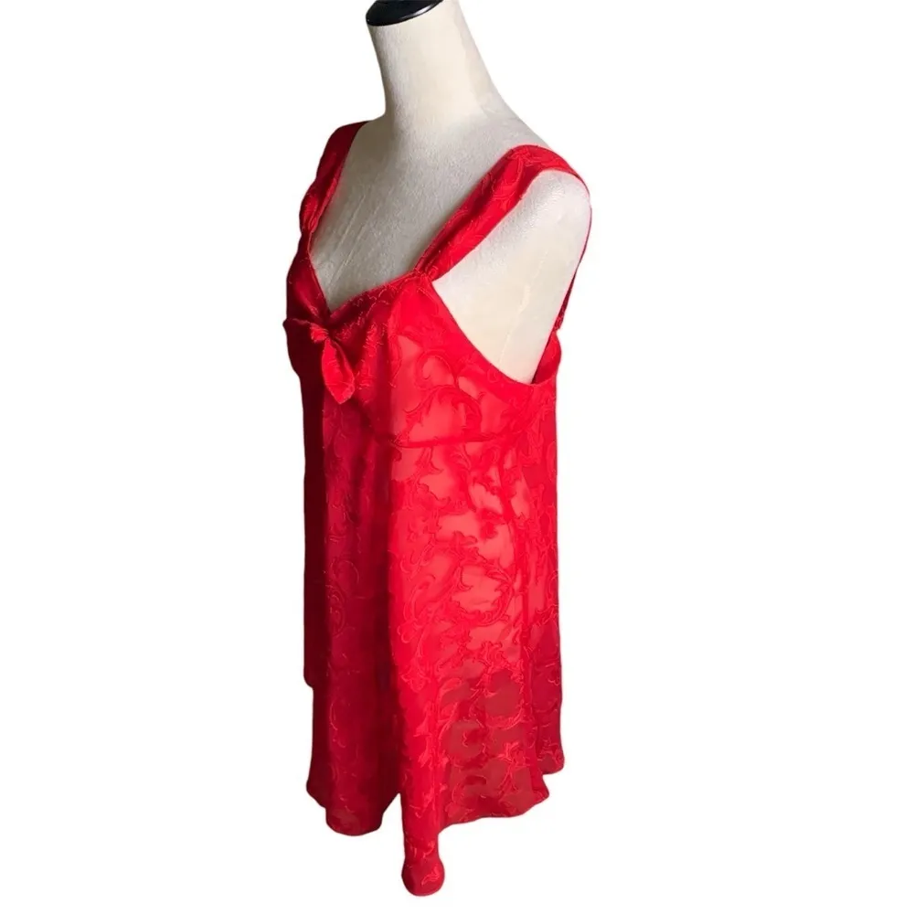 Vintage Victoria's Secret Gold Label Red Sheer Lace Babydoll Mini Slip Dress - Image 2
