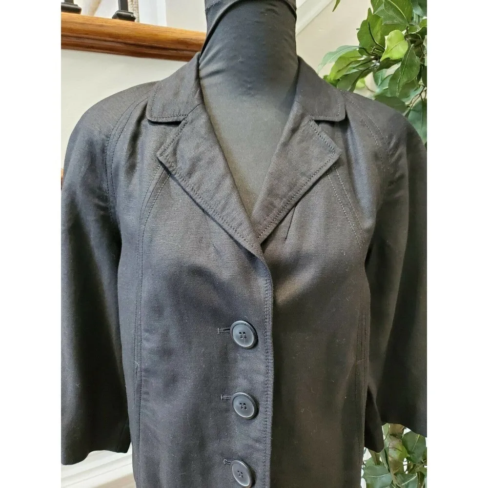 NewPort News Women's Black Linen & Rayon Long Sleeve Casual Button Coat Size 10 - Image 4