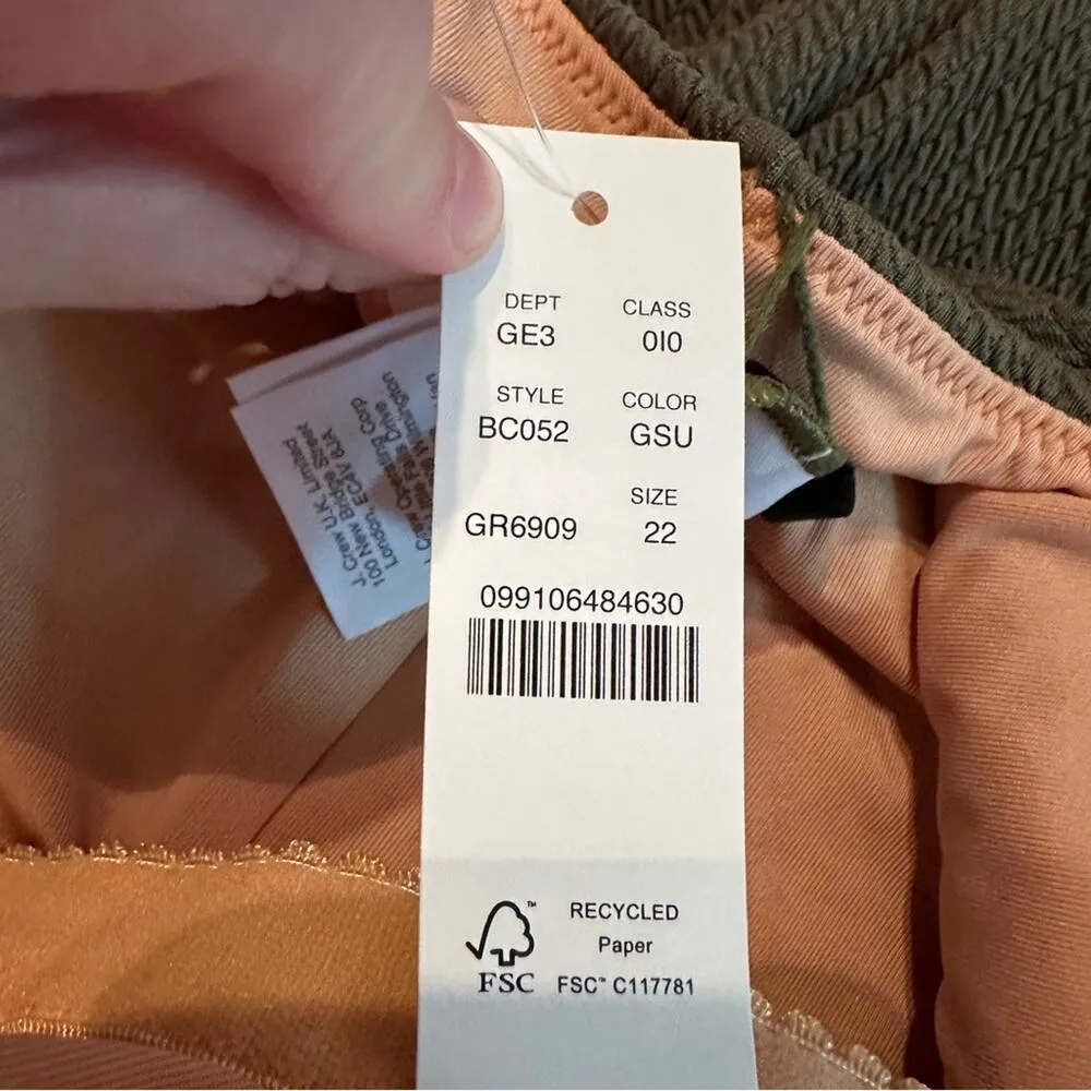 J.‎ Crew One Piece Swimsuit Green Textured Square Neck Shelf Bra Sz 22 NEW - Image 9