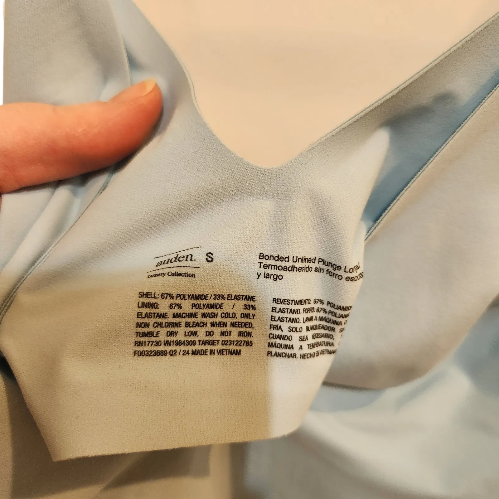 Auden Luxury Collection Bonded Microfiber Plunge Bralette Unlined Blue Small - Image 5