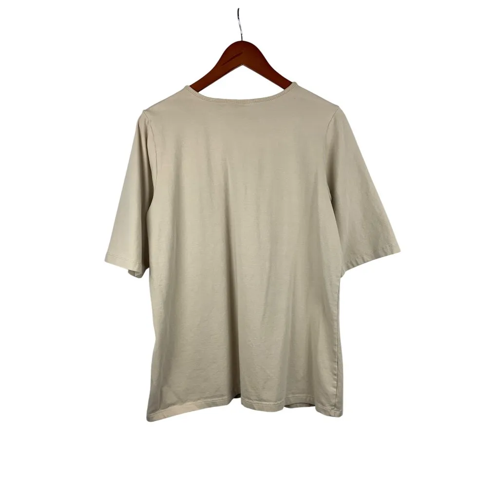 Susan Graver Beige Short Sleeve Top With Embellished V-Neck & Gem Details - Image 2