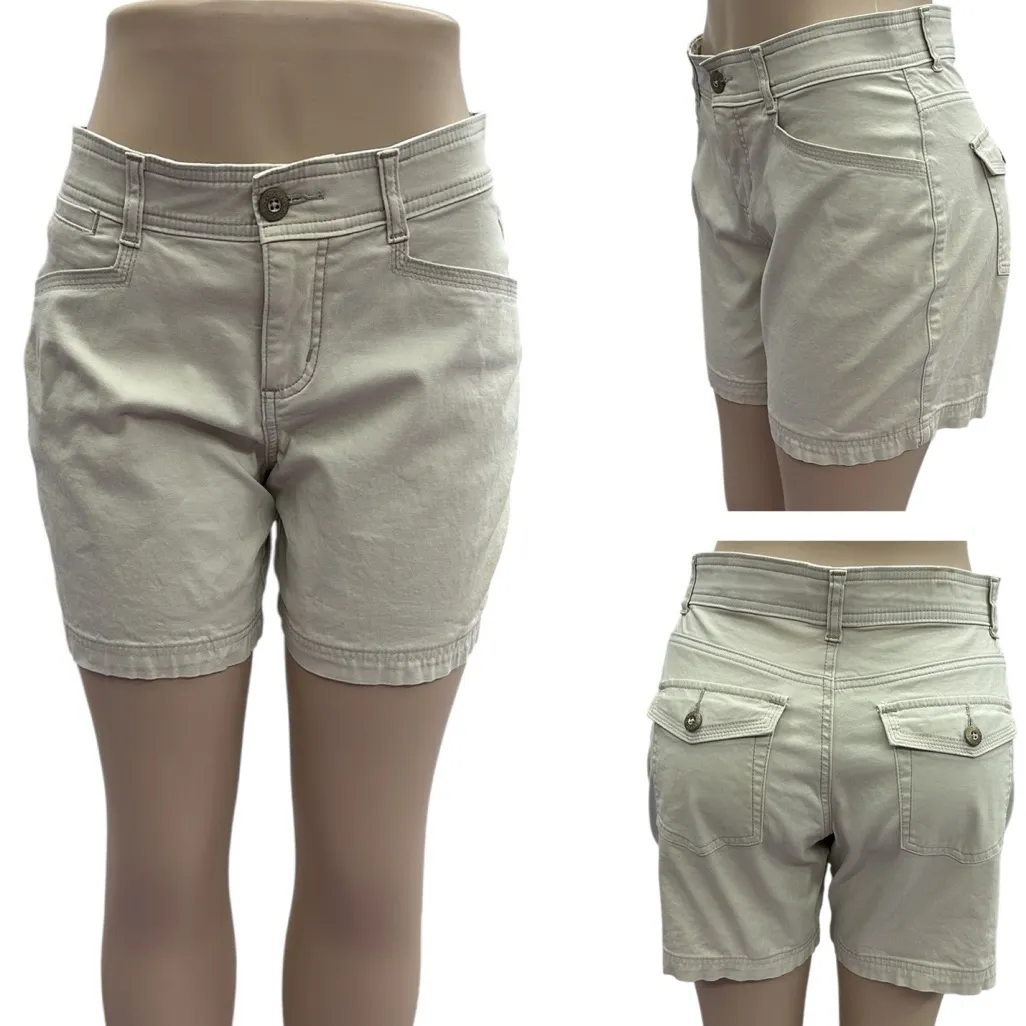Lee Sinfully Soft Cream Khaki High Waist Button Flap Pocket Shorts Womens 8 - Image 2