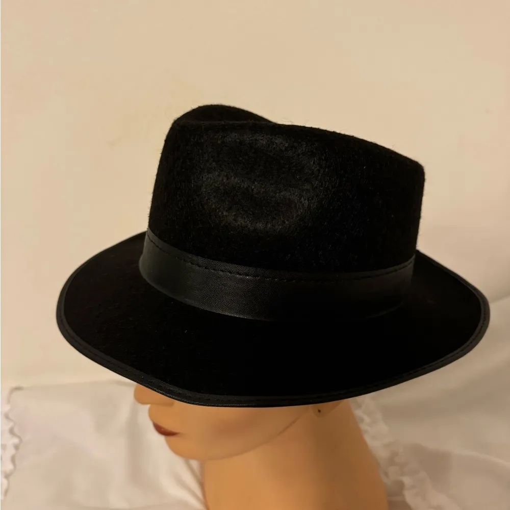 BLACK PERMALUX SMALL BRIM FEDORA HAT BLUES BROS GANGSTER MARDI GRAS - Image 3