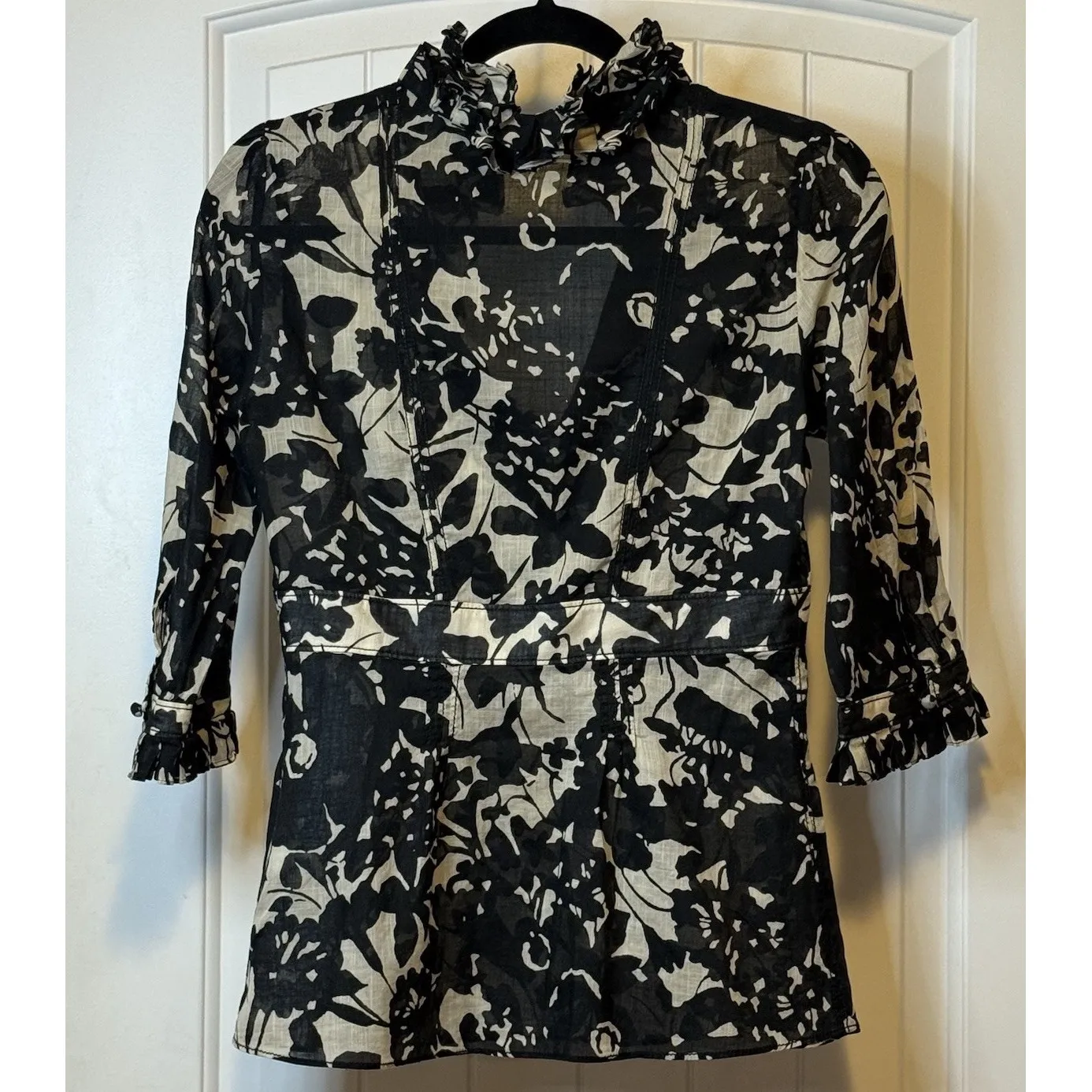 J Crew Floral Ruffle Top‎ Blouse Workwear Everyday Trendy Dressy 3/4 Sleeve Sz M Size M - Image 2