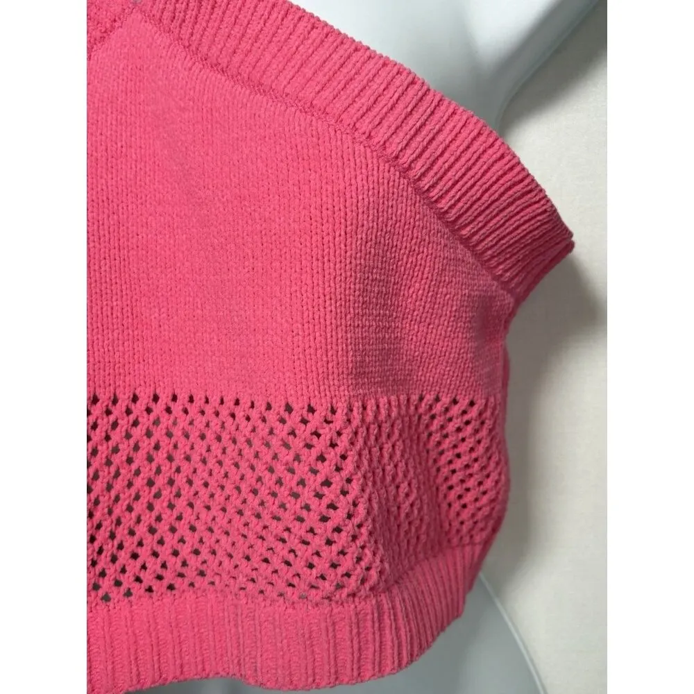 ZARA Bandeau Crochet Halter Crop Top Boho Barbie Pink Festival Summer Small - Image 4