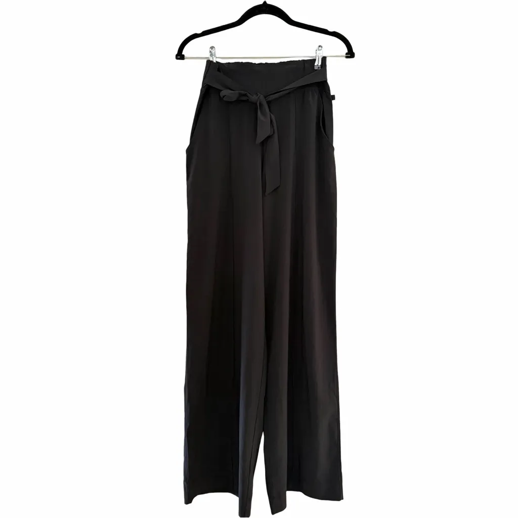 LULULEMON Noir Career Wide Leg Tie Waist Travel Black High Rise Pants Sz 6 - Image 3
