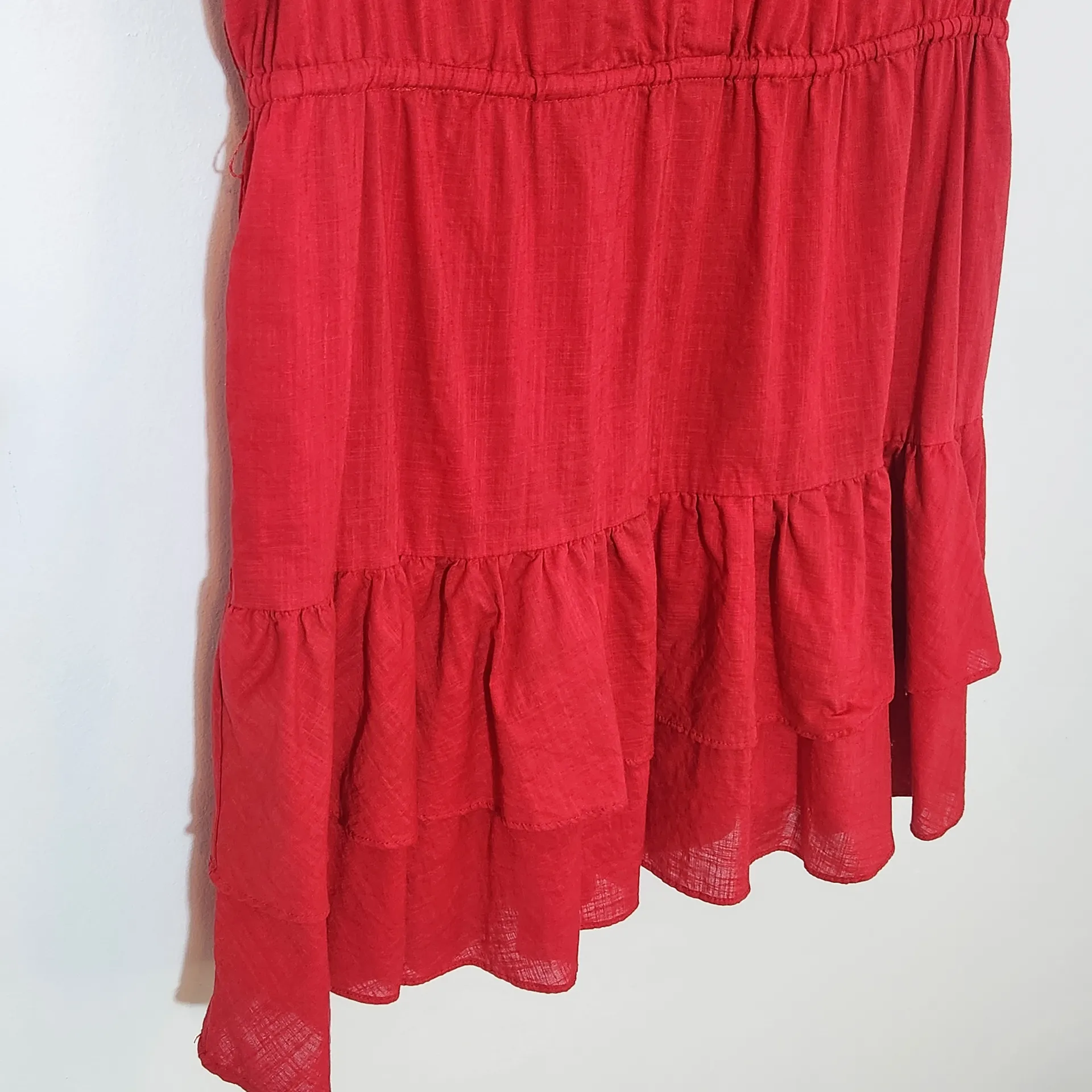 Who What Wear Red Ruffled Cotton Mini Shirt Dress Size XL Red Mini Dress - Image 3