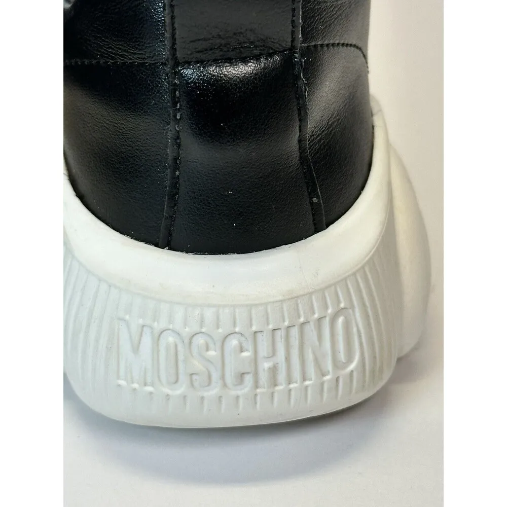 Moschino Logo Band Teddy Sole Women’s Black Leather Sneakers Size EU 35 US 5 - Image 5