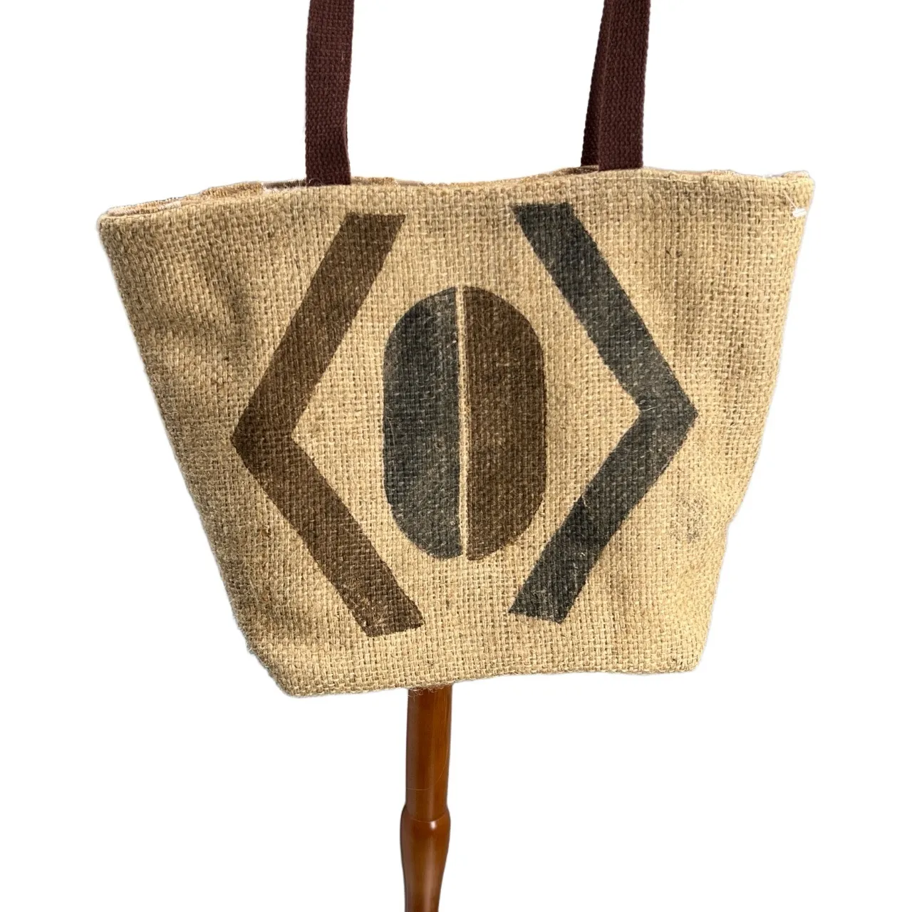 Helen Troy Bag Brown Straps Jute Printed Logo Coffee Bean Tote Style - Image 4