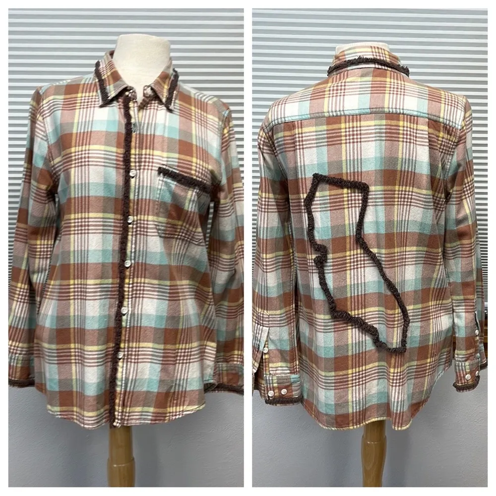 Dylan by True Grit Burnt Orange Plaid Fringe Detail Button Down Plaid Shirt - Image 2