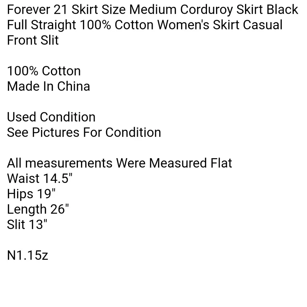 Forever 21 Skirt Size Medium Corduroy Skirt Black Full Straight 100% Cotton Women's Skirt  - Image 6