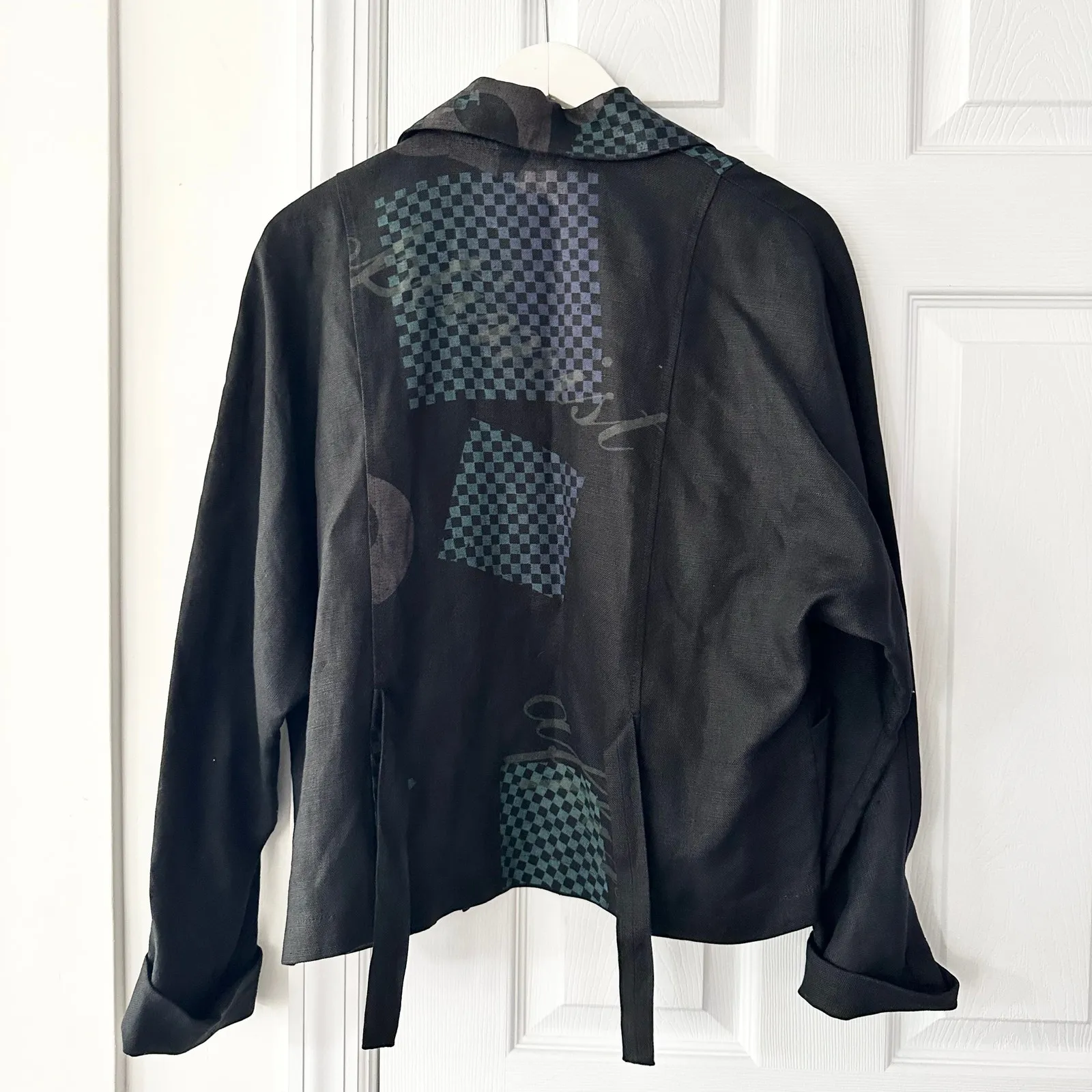 Beppa Vintage Black Linen Art To Wear Long Jumper Overall Dress Jacket Set Small - Image 10