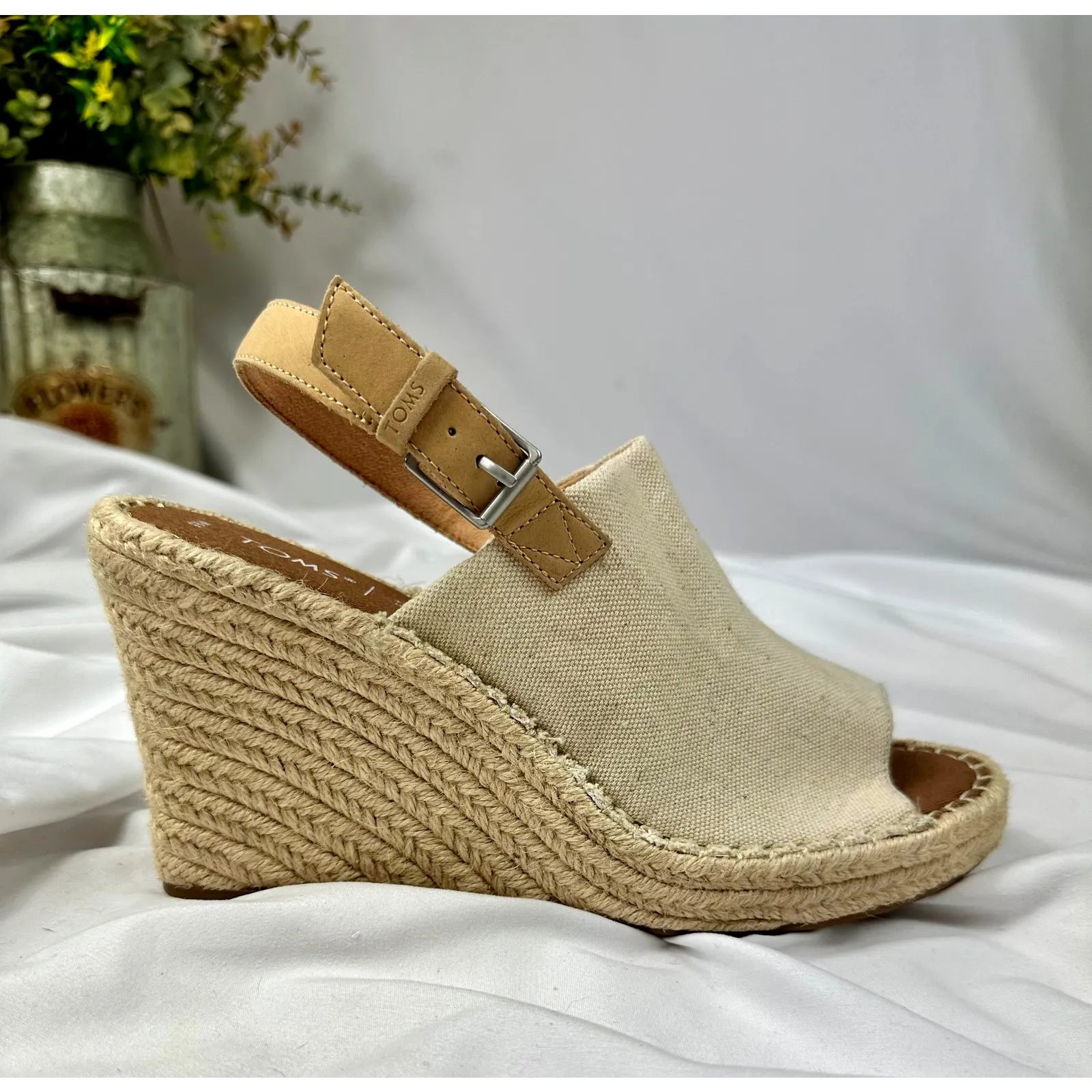 Toms Monica Slingback Platform Wedge Sandals Natural Canvas 9.5 - Image 6
