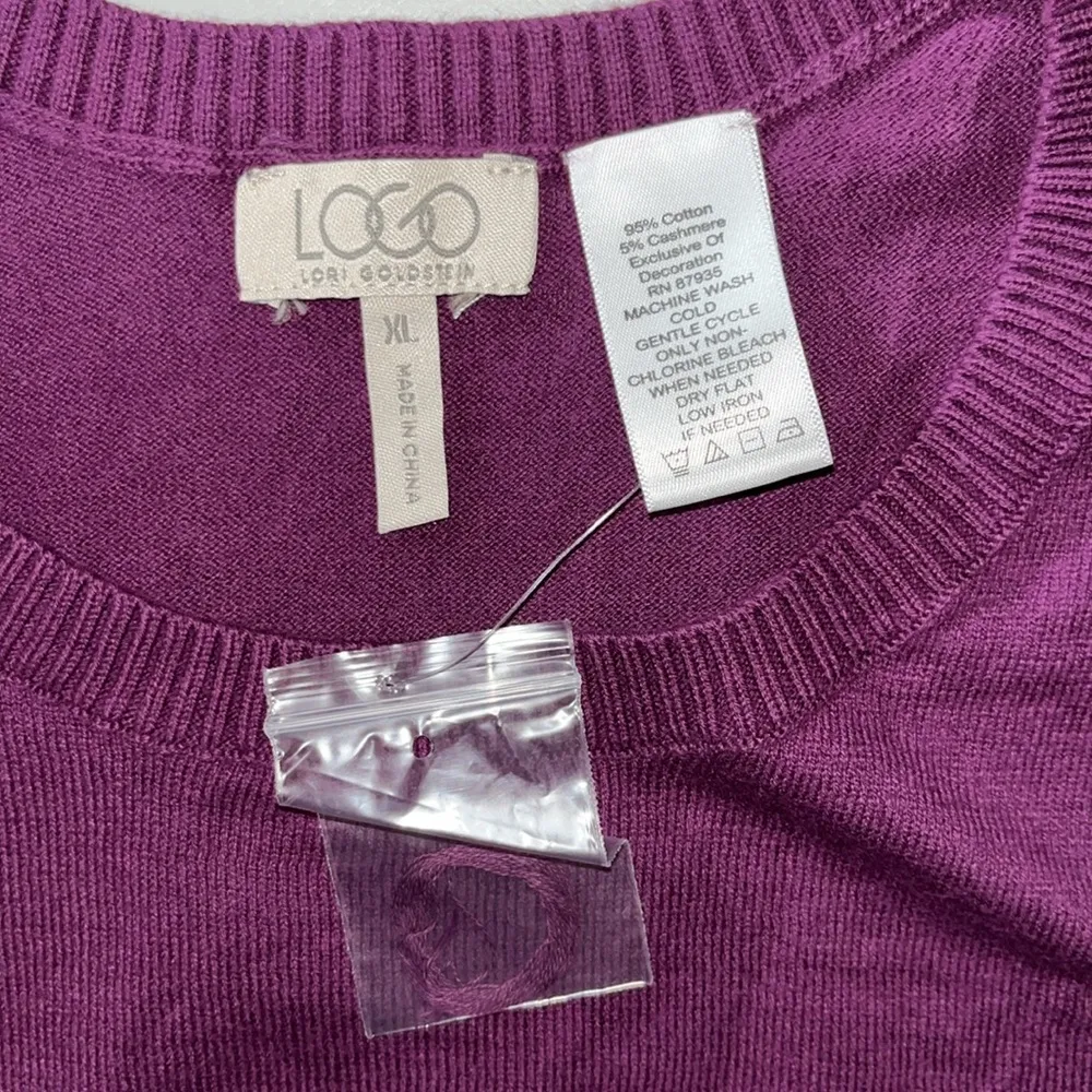 LOGO Lori Goldstein NWT XL Purple - Black Chiffon Lace Hem Cashmere Sweater Top - Image 6