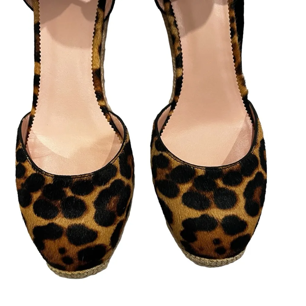 NWOT, J. Crew Espadrille Tie Wedges in Leopard Calf Hair, Sz 7.5 - Image 8