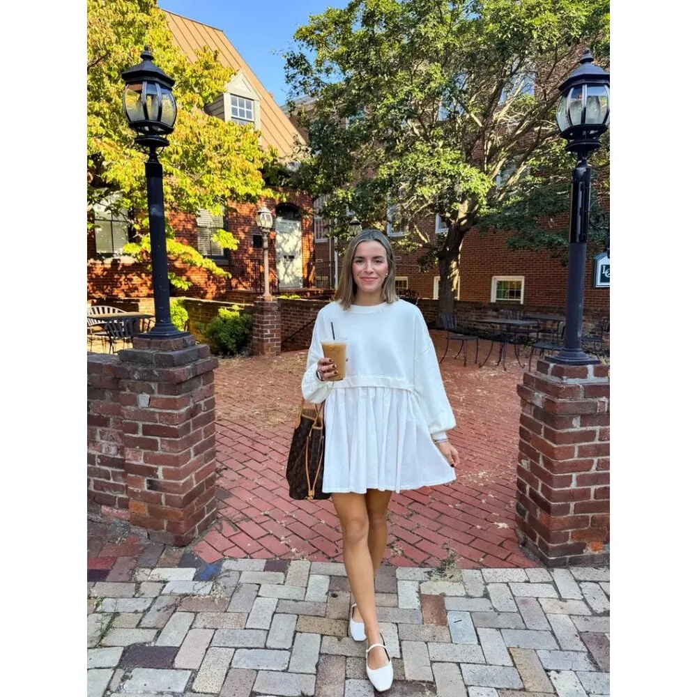 FREE PEOPLE Eleanor Sweatshirt Dress in Grey Combo Size Large - Image 3