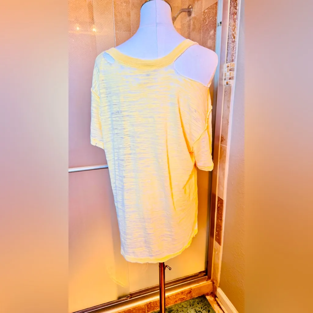 FREE PEOPLE We The Free Burnout Boyfriend T-shirt Yellow Short Sleeve CutOut Tee - Image 3