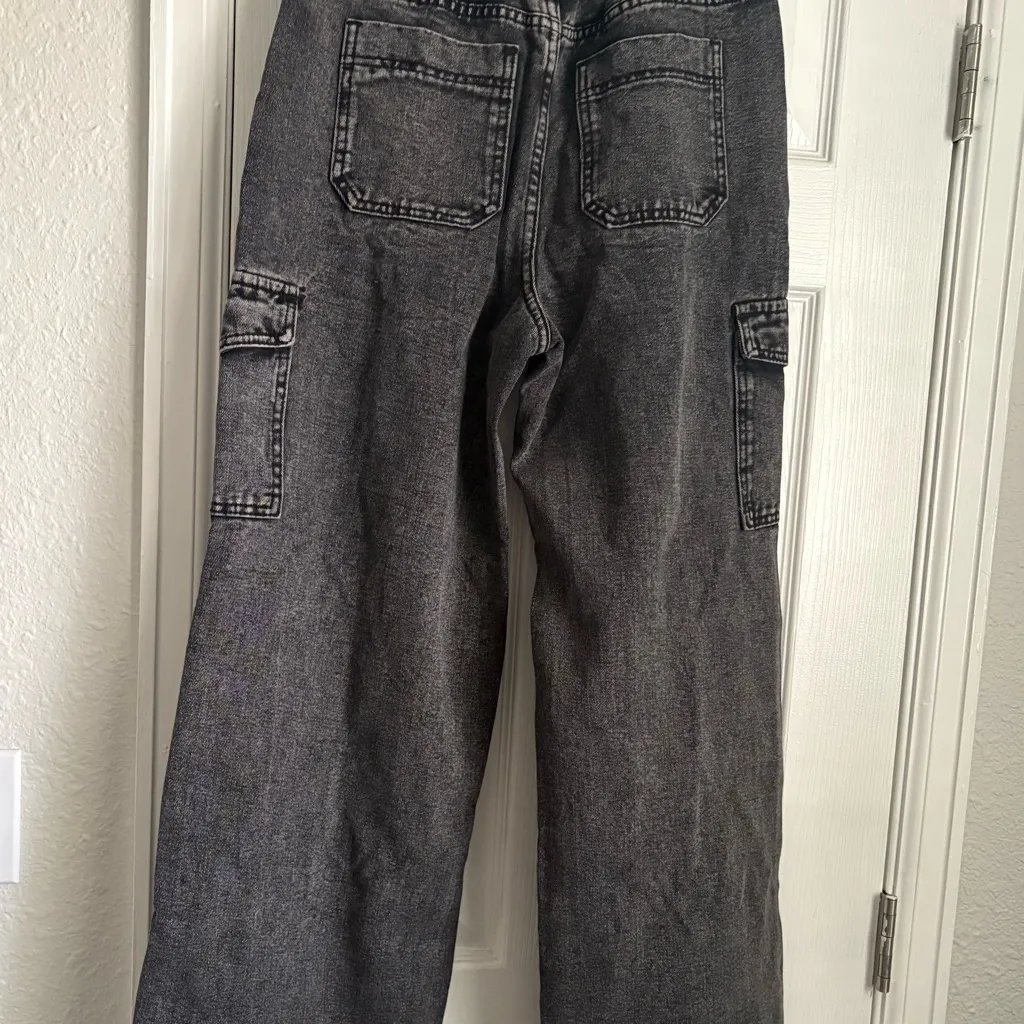 Acid Wash Black Cargo Jeans Size 6 - Image 2