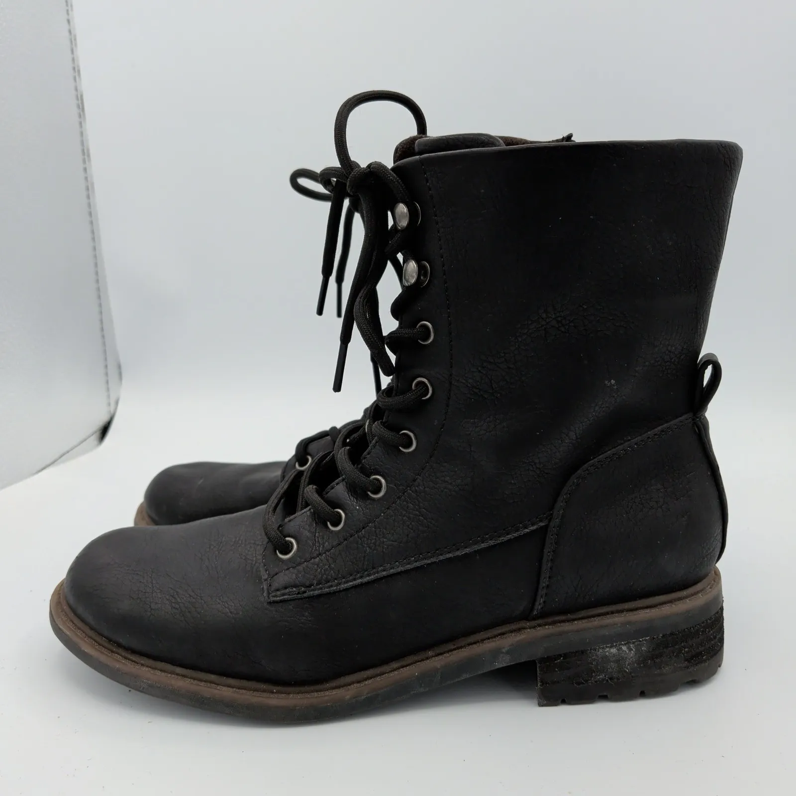 BOC Black Faux Leather Lace Up Combat Boots Women's 9 Side Zip Born Moto Punk - Image 2