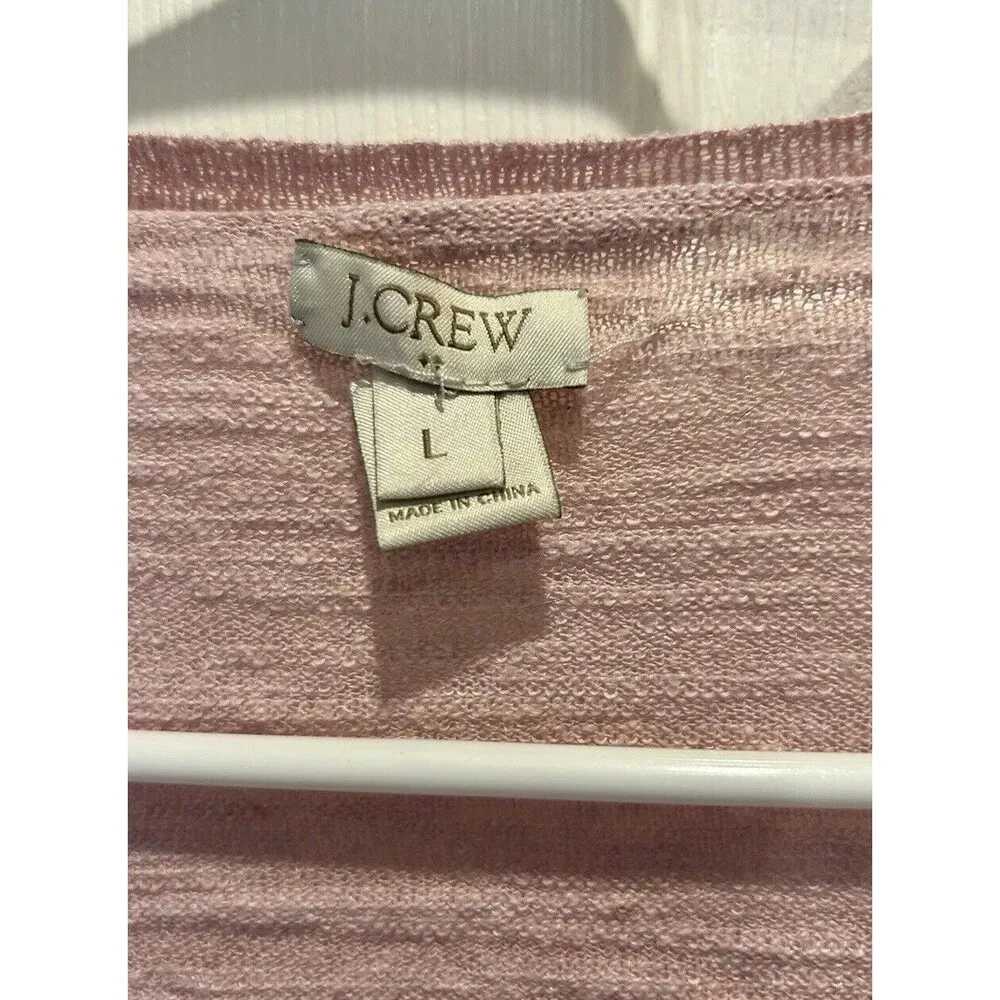 J. CREW Sweater Women's Large Pink Linen Blend Button V-neck LS Cardigan Pockets - Image 2