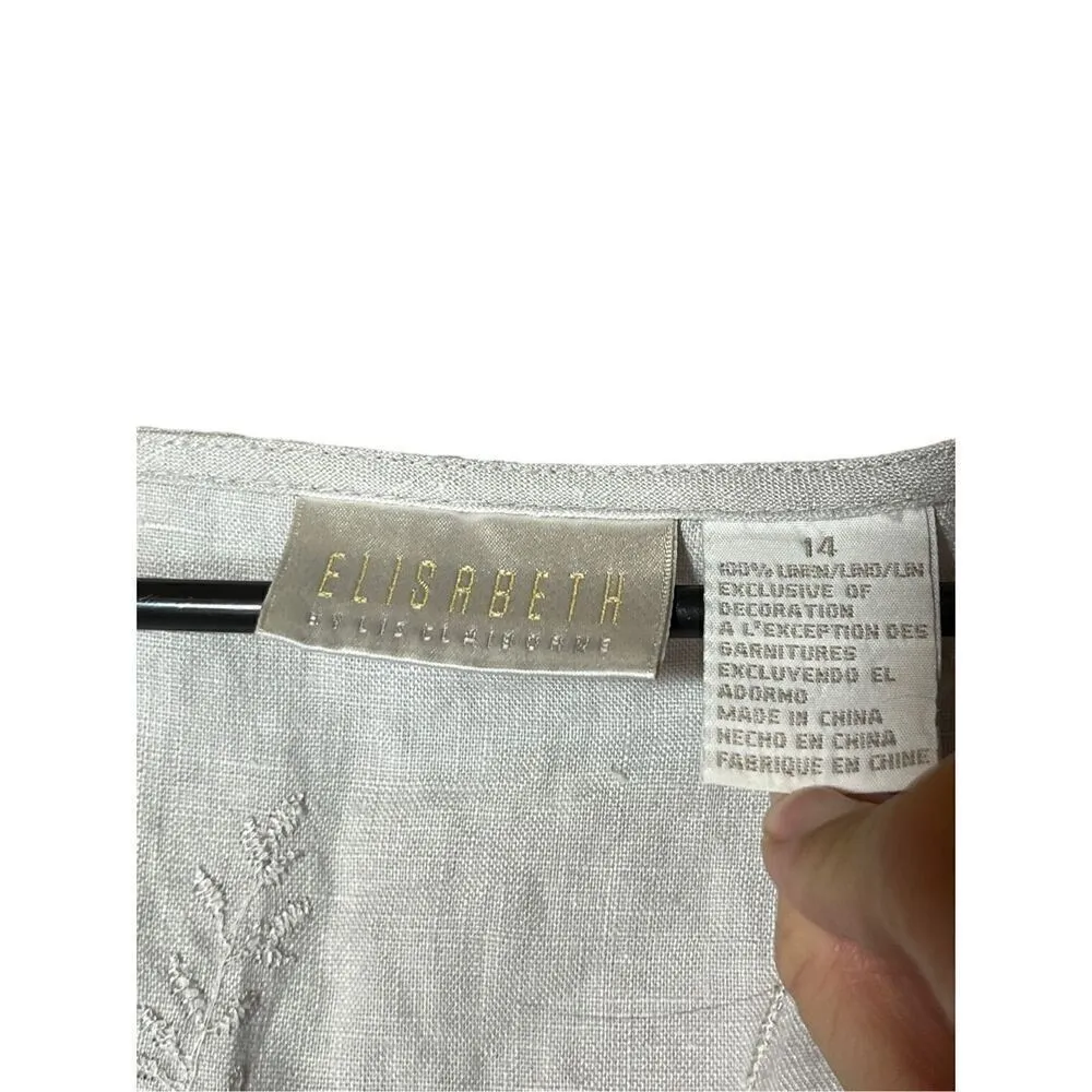 Vintage Elisabeth By Liz Claiborne‎ 100% Linen Embroidered Dress Size 14 - Image 5