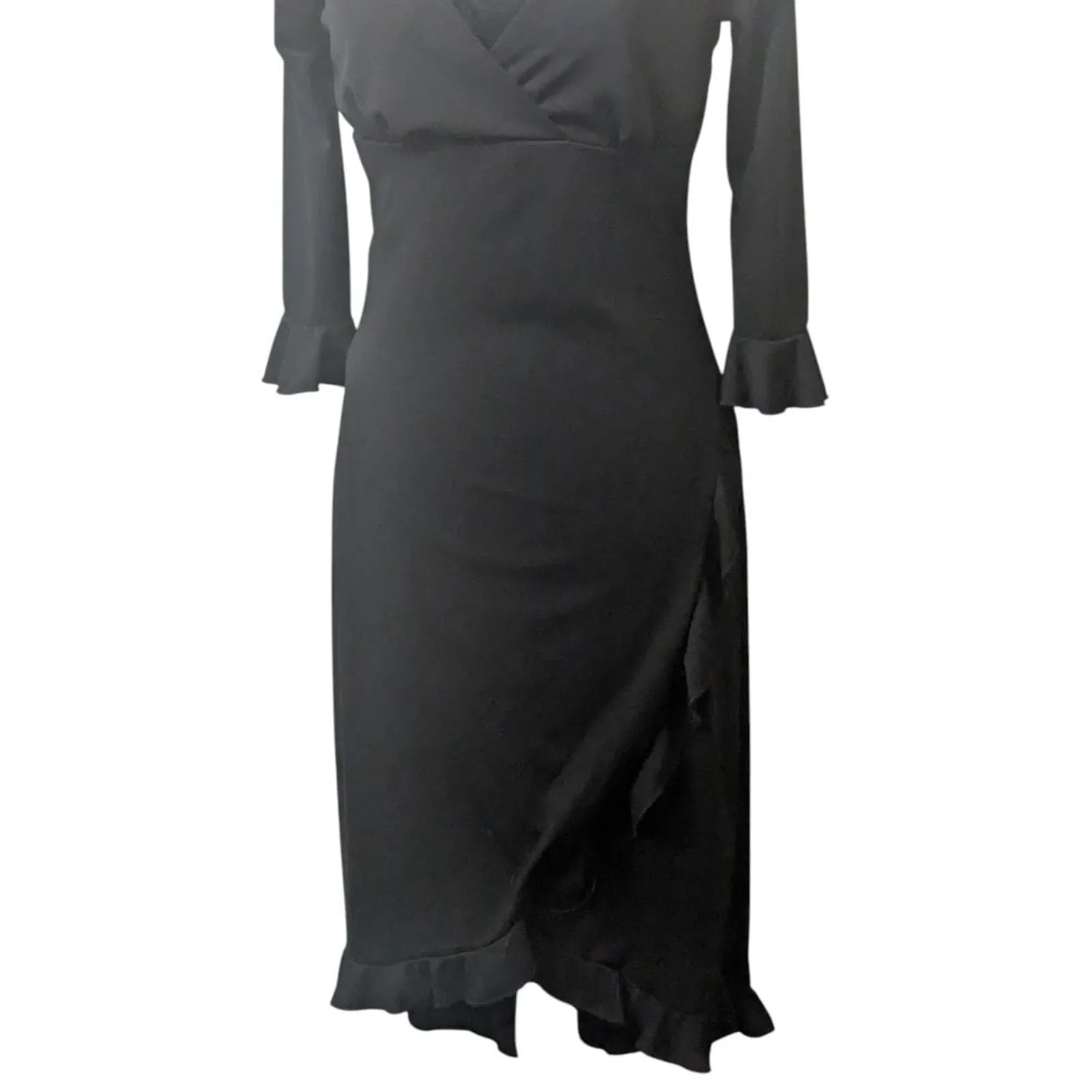 Vintage La Belle Black Ruffle Wrap Dress Long Sleeve Whimsigoth Goth Witchy M Size M - Image 4