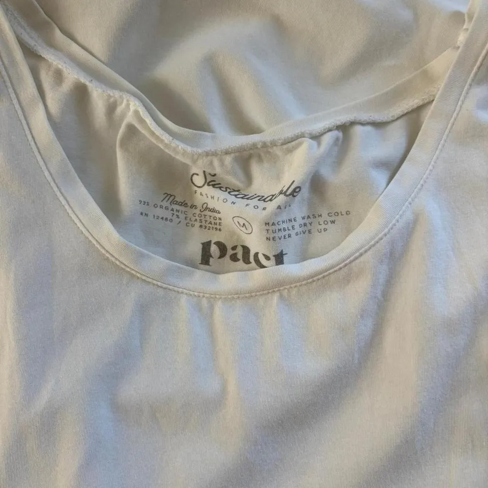 Pact Womens White Organic Cotton Tank Top Size M Basic Everyday Essential - Image 3