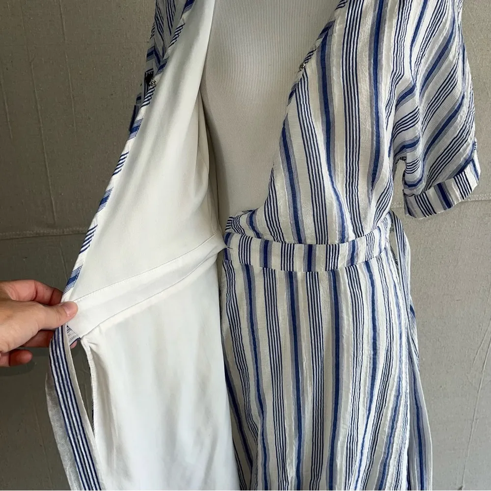 Sienna Sky Wrap Dress Striped Small Blue White - Image 4
