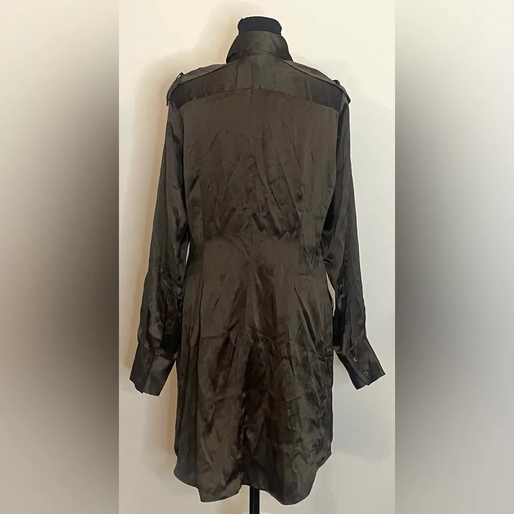 Zara Woman’s- Green brown button down silk blouse Size M‎ - Image 3