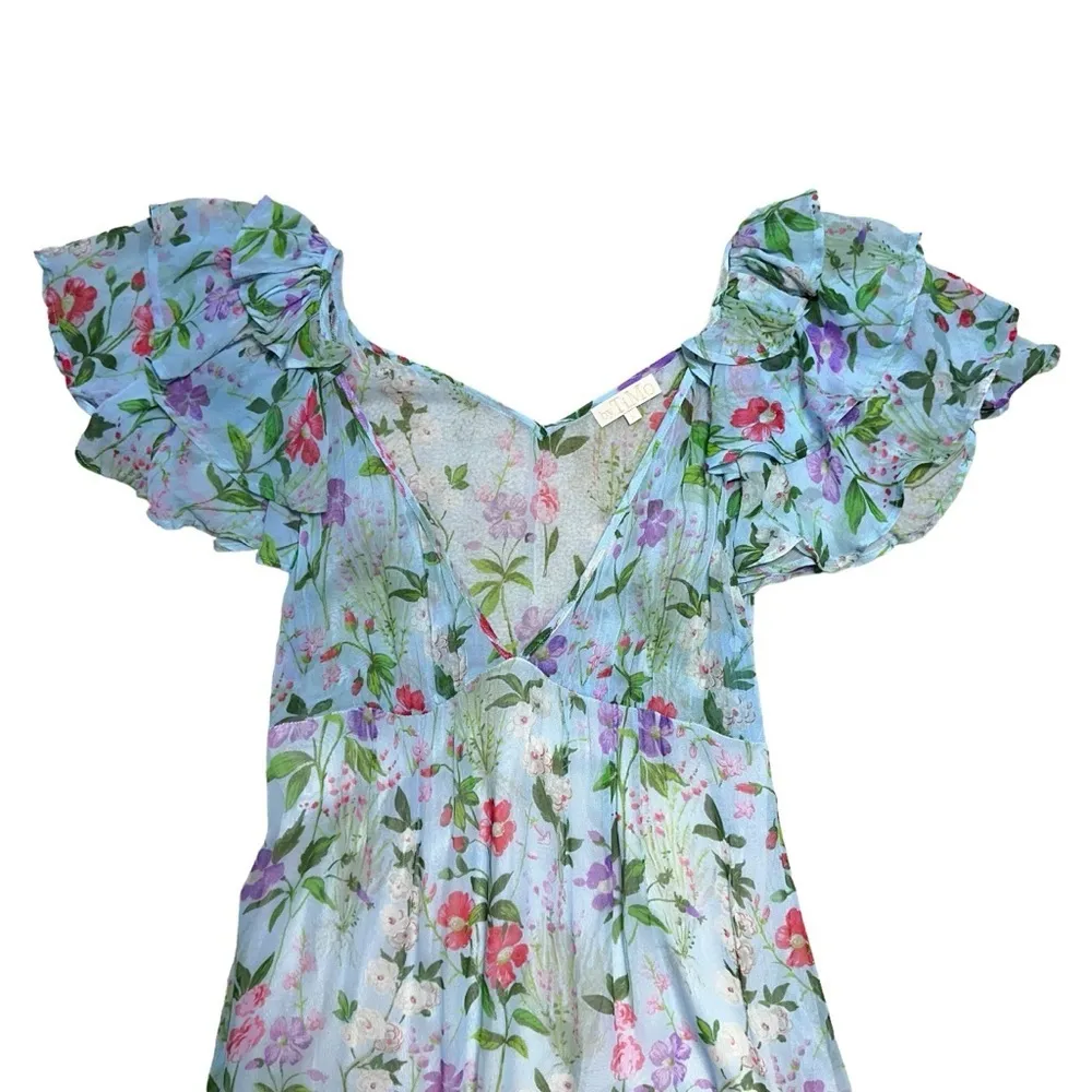 byTiMo Light Blue Floral Chiffon Ruffled Short Sleeve Maxi Dress US S - Image 2