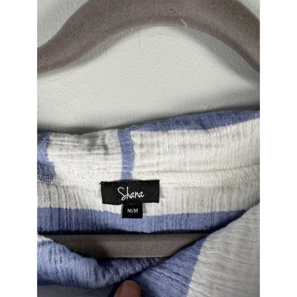 Shana Dress Midi Medium Cowl Neck Striped Short Sleeve Cotton Beachy Nautical Blue - Image 4