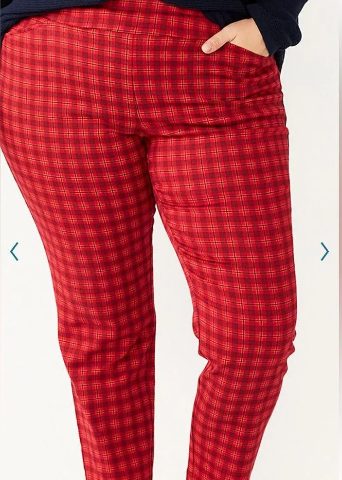 Women’s Hipster 💌 Red Pull On Plaid Stretch Pants Straight Fit 18W Grunge - Image 2