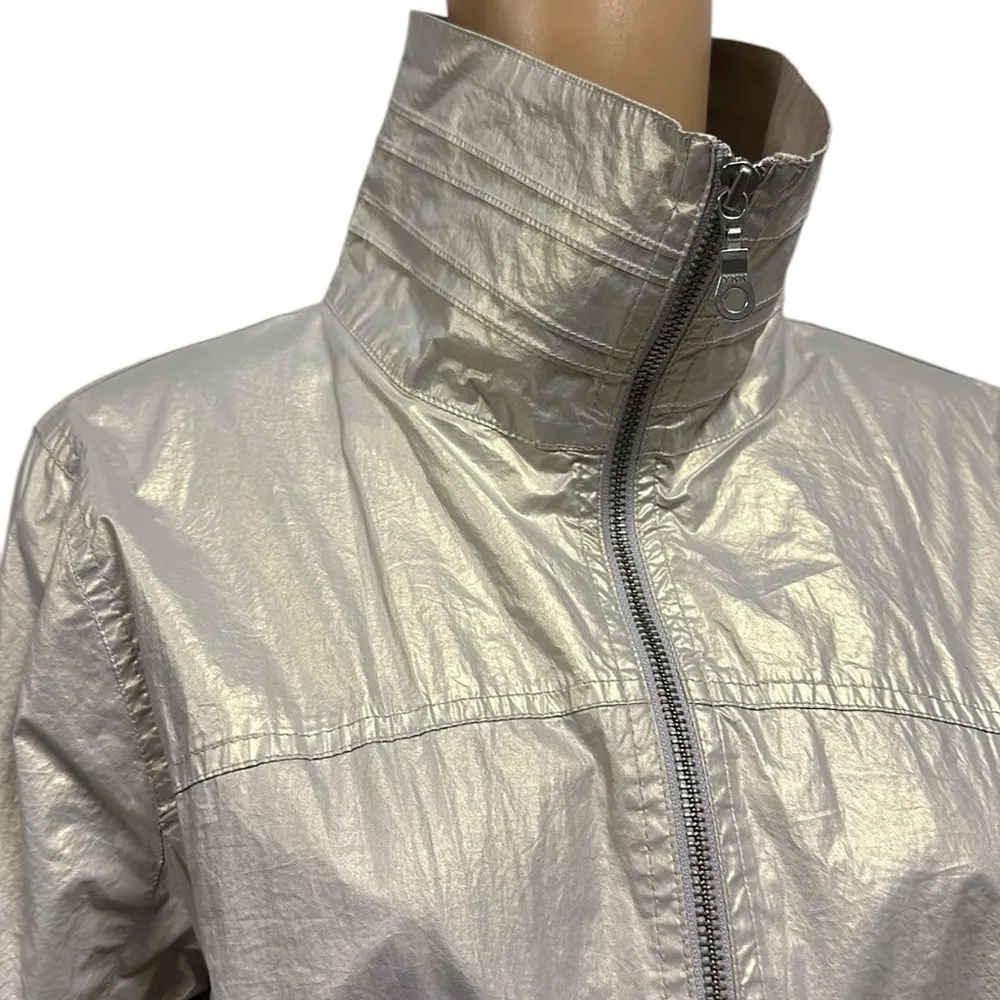 BGN Iridescent Metallic Mesh Lined Zip Up Lightweight Jacket EU 40 Womens 8 Silver - Image 3