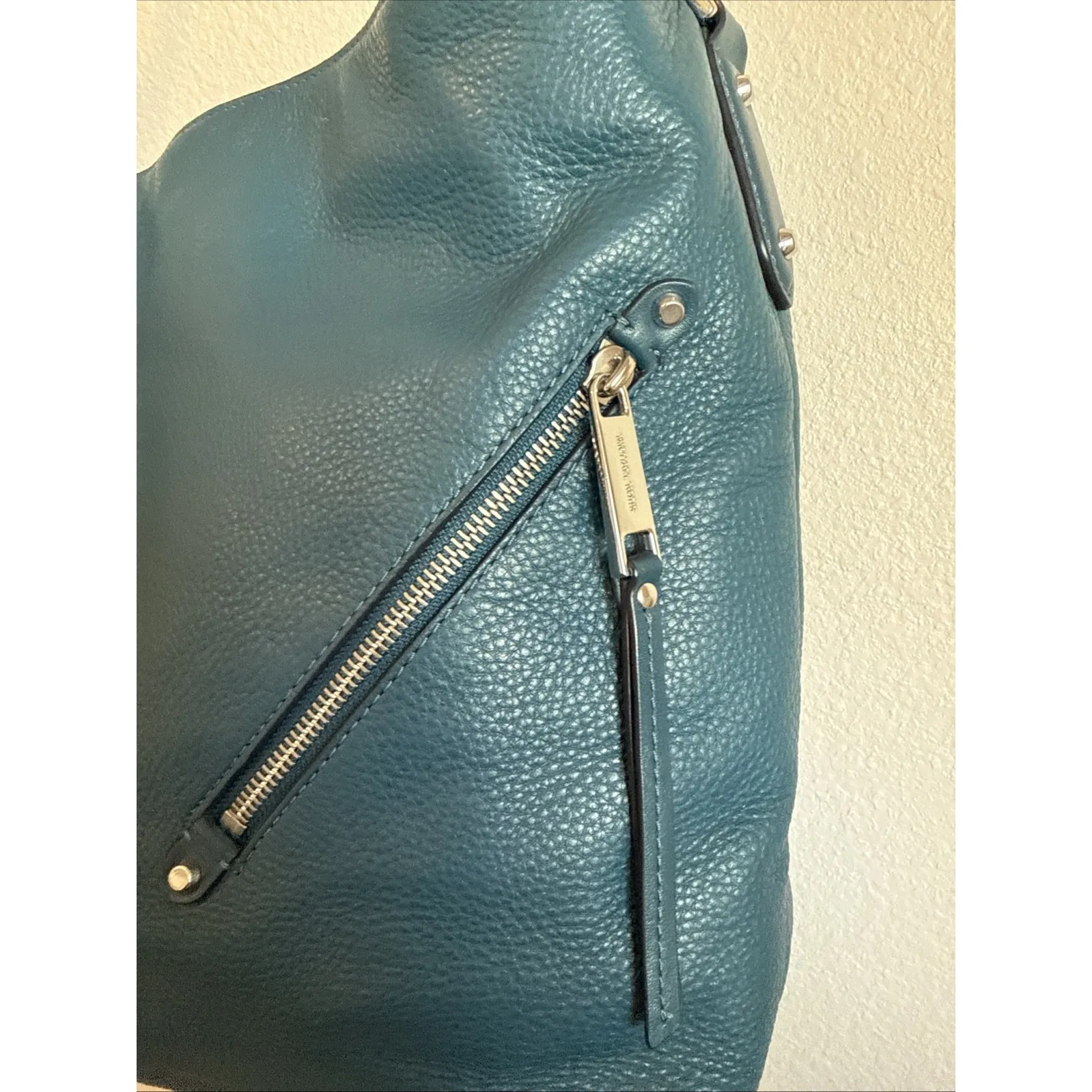 Michael Kors Evie Large Pebbled Leather Hobo Bag Silver Tone Hardware-READ - Image 4