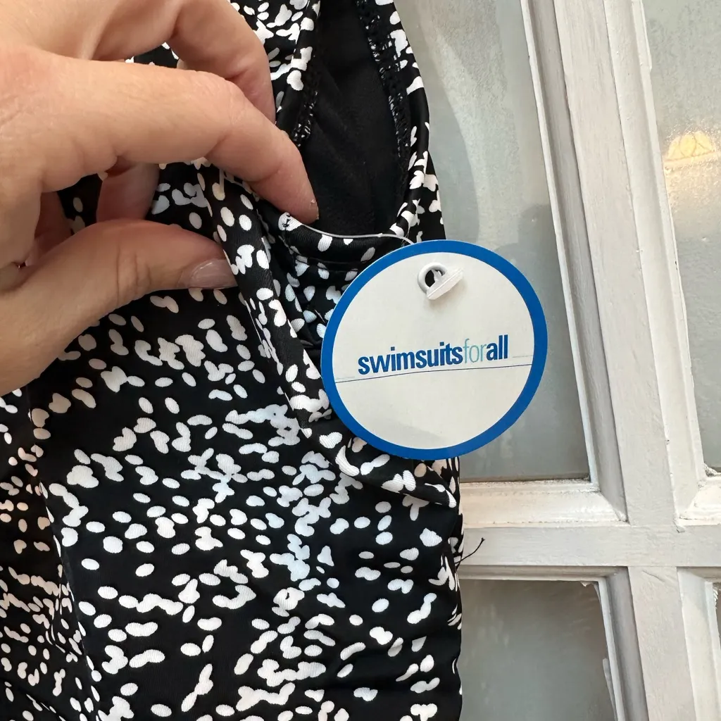 Swimsuits For All Women's Dotted Sarong Front One Piece Swimsuit Size 14 NWT Black - Image 6