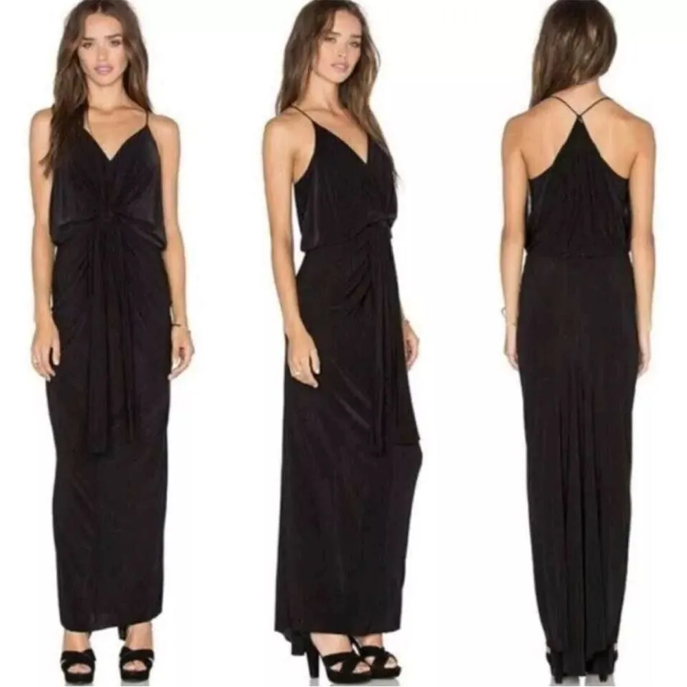 NWT MISA Los Angeles Womens Domino Maxi Spaghetti Strap Rouched Dress Black - M - Image 3