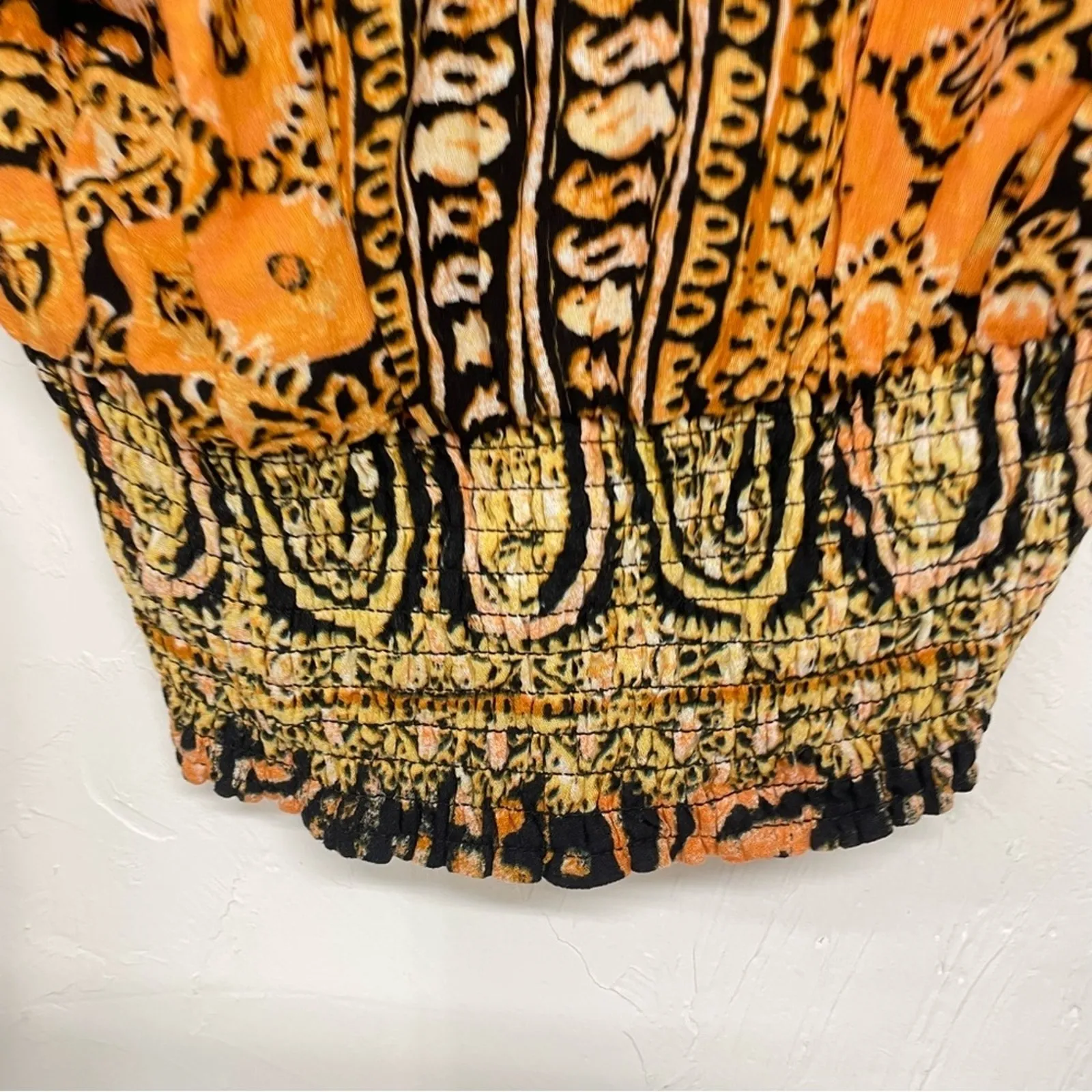 Free People Yellow & Black Printed Boho Long Sleeve Blouse Womens XS Cropped - Image 7