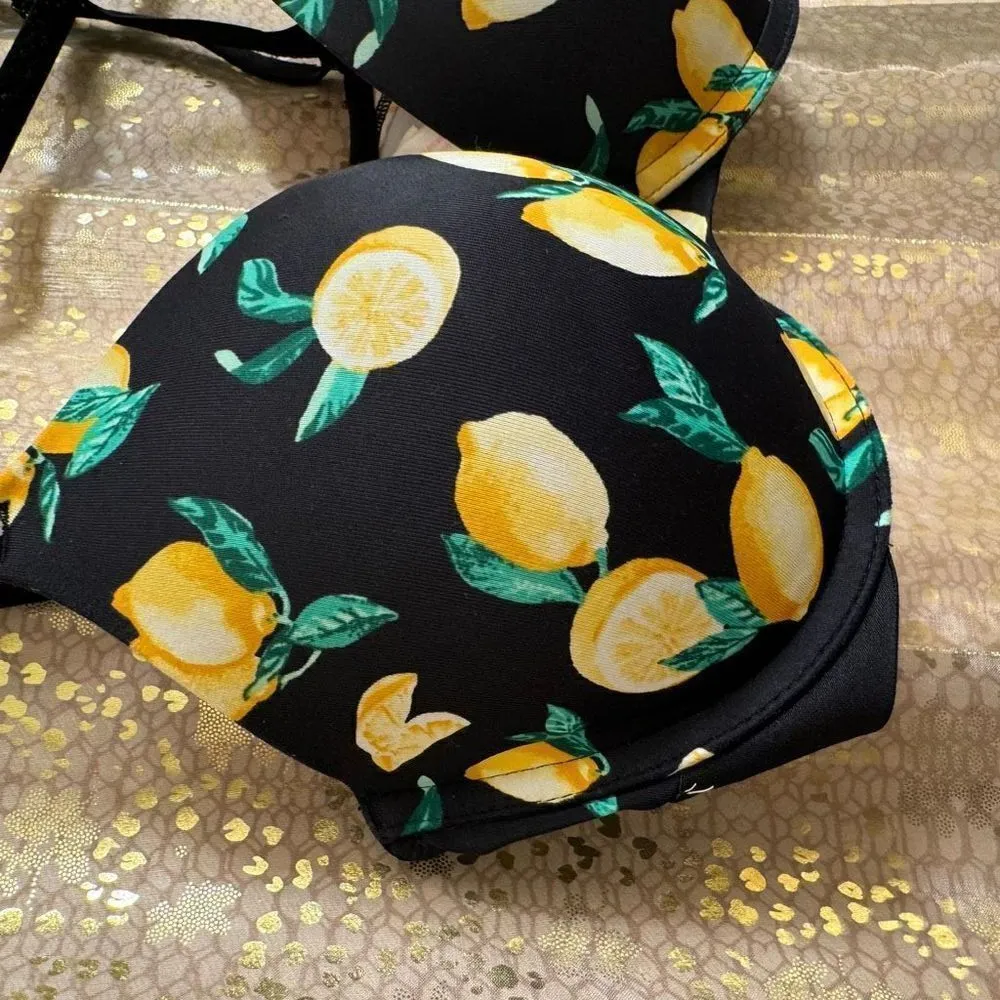 PINK Victorias Secret Black Lemon Print Wear Everywhere Push Up Bra 32DD - Image 3