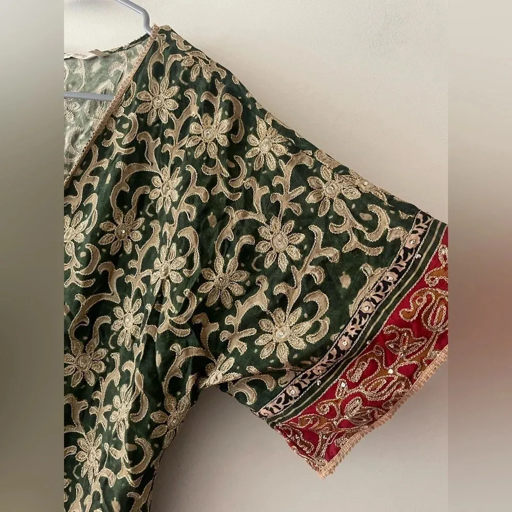 Soft Surroundings Long Cardigan Kimono Paisley Floral Embroidered Sequins Saree - Image 5